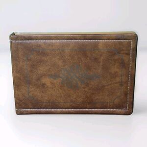 Vintage Brown Faux Leather Bound Photo Album Memories Scrapbook Ephemera Retro